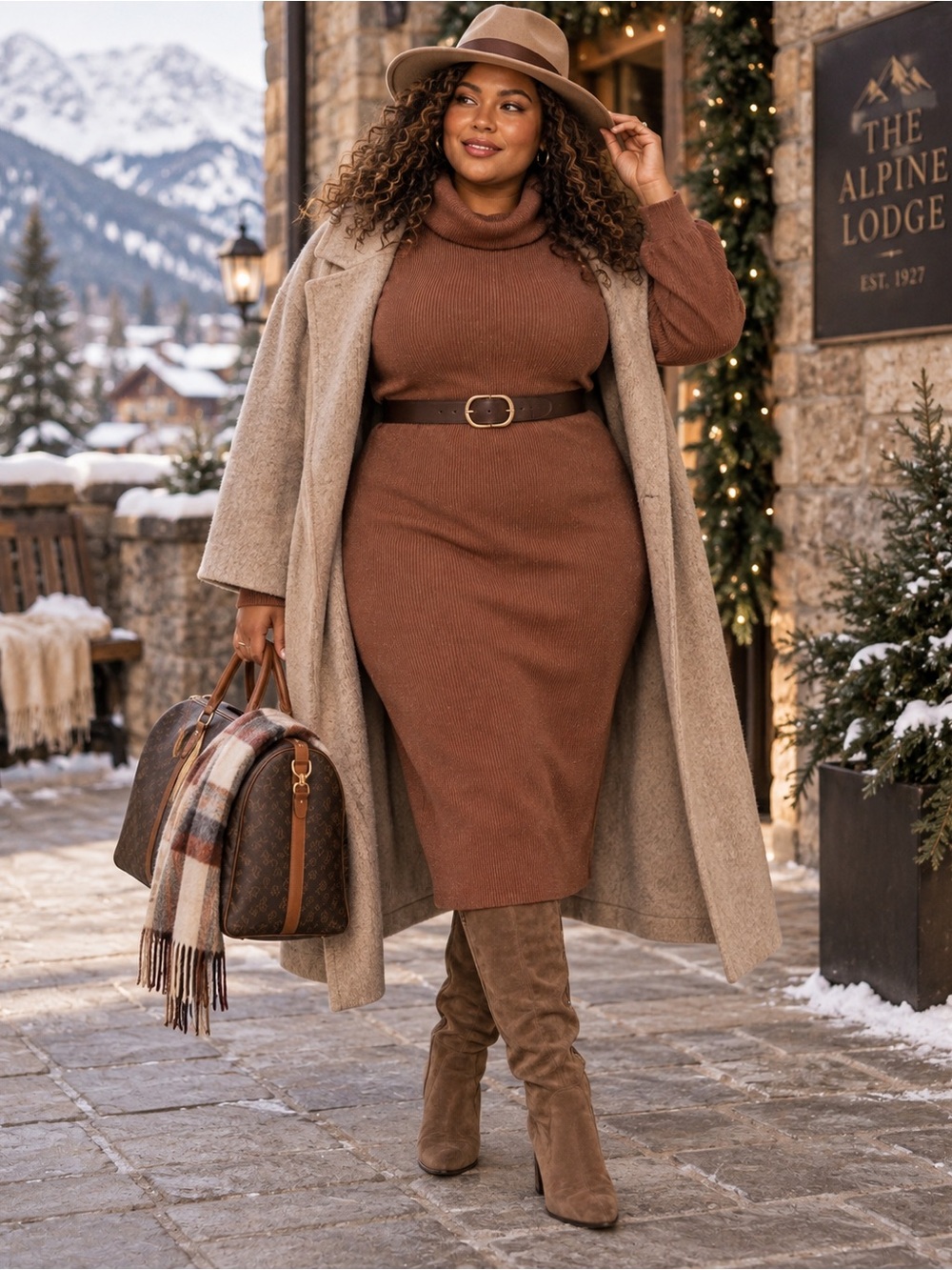 Brown Cowl Turtle Neck Longline Sweater 1X